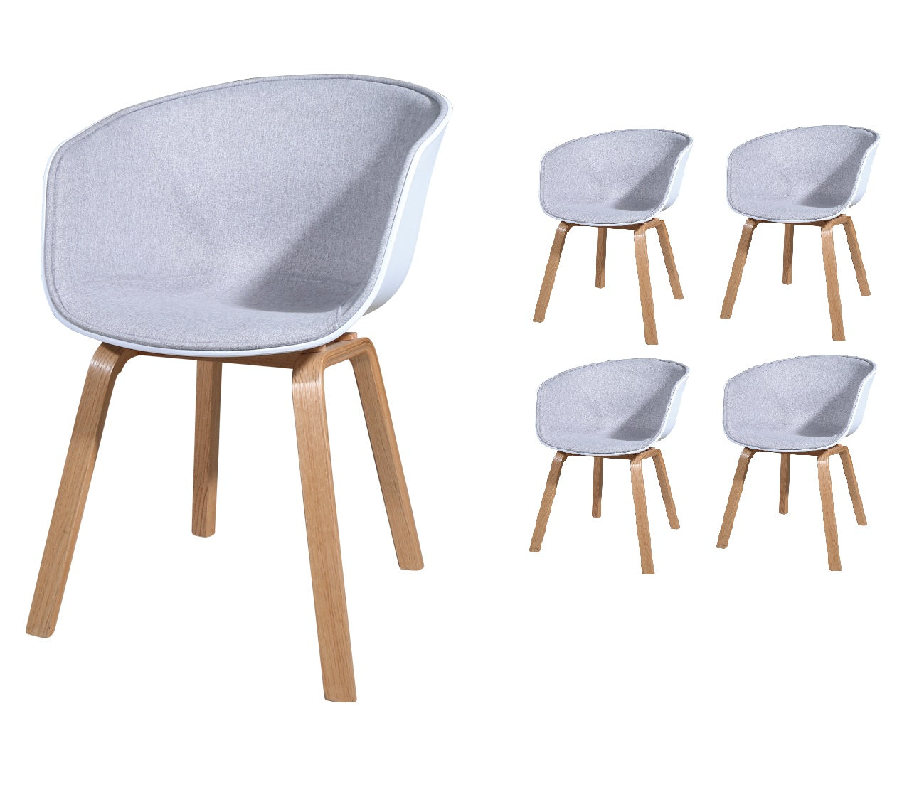 KOSMI - Lot de 4 chaises scandinaves, coque en résine blanche et grise