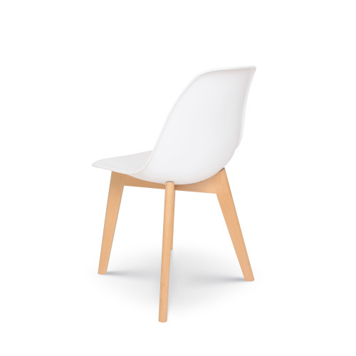 Lot de 4 chaises style scandinave modèle GABBY - Coque en résine blanche et pieds en bois naturel