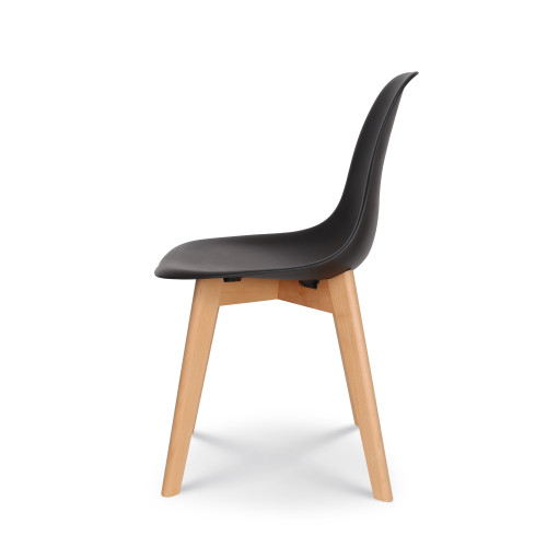 Lot de 4 chaises style scandinave modèle GABBY - Coque en résine noire et pieds en bois naturel
