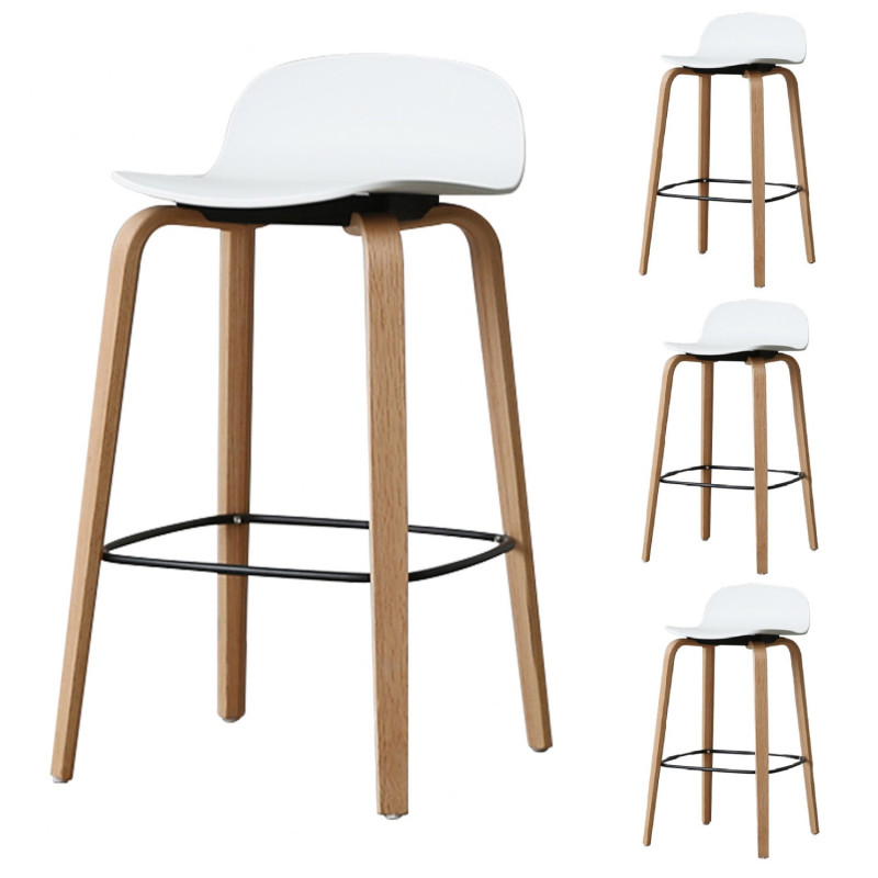 Lot de 4 tabourets de bar blancs style scandinave avec pieds en métal - Hauteur 66cm