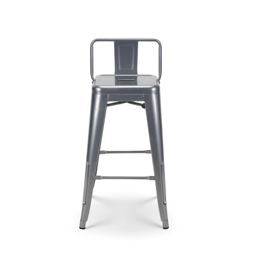 Lot de 4 tabourets de bar en métal gris argenté aspect brillant style industriel - Avec dossier - Hauteur 66cm