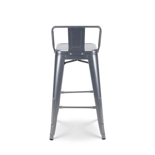 Lot de 4 tabourets de bar en métal gris argenté aspect brillant style industriel - Avec dossier - Hauteur 66cm