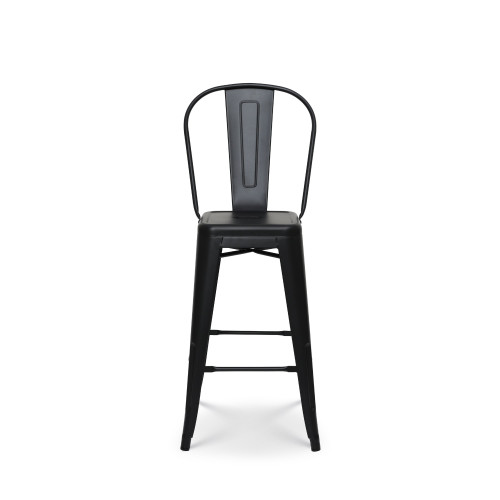 Lot de 4 tabourets de bar en métal noir mat style industriel - Avec dossier haut - Hauteur 66cm