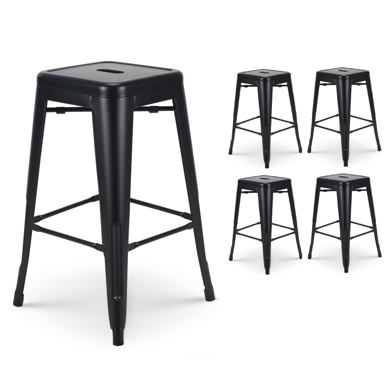 Lot de 4 tabourets de bar en métal noir mat style industriel - Hauteur 66 cm