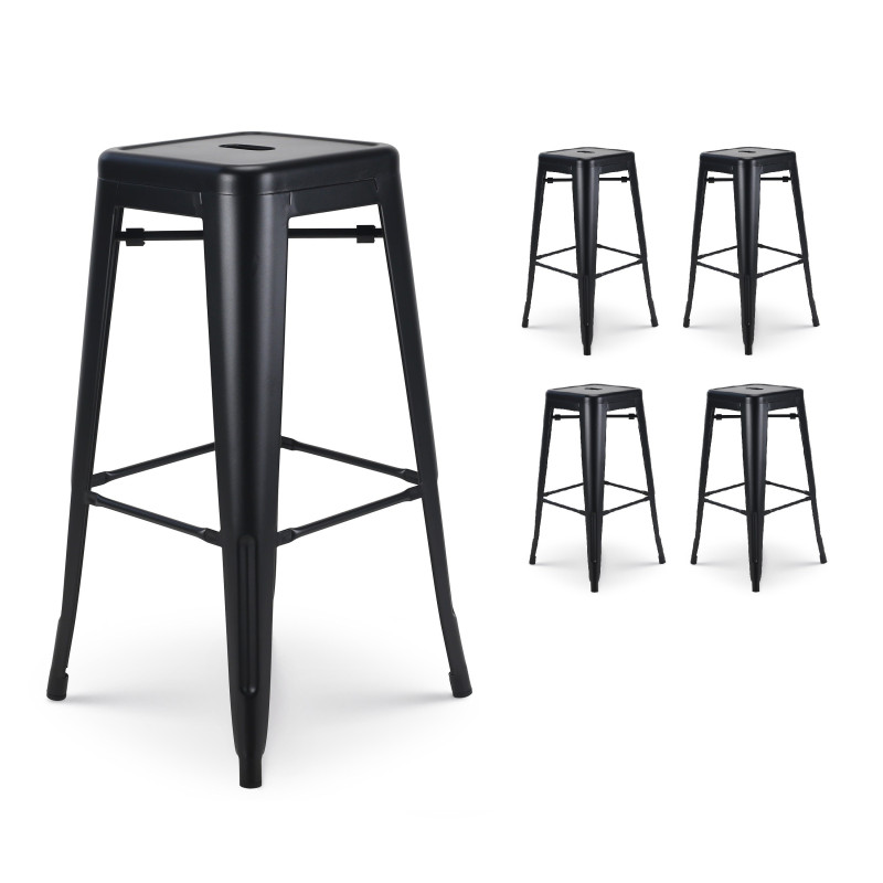 Lot de 4 tabourets de bar en métal noir mat style industriel - Hauteur 76 cm