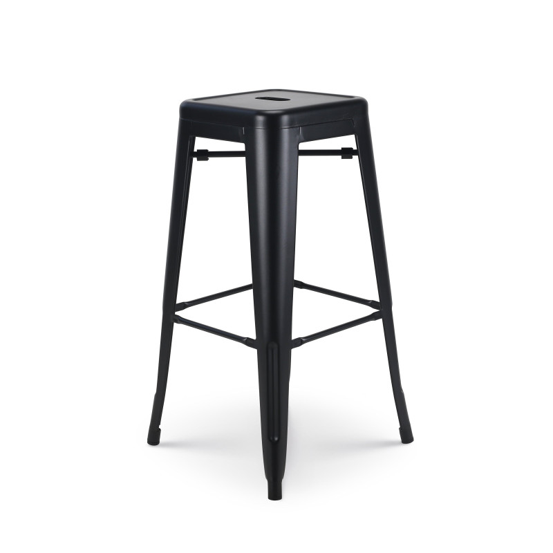Lot de 4 tabourets de bar en métal noir mat style industriel - Hauteur 76 cm