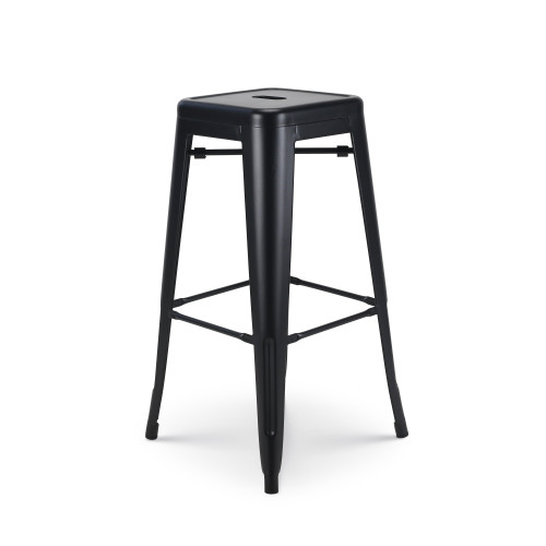 Lot de 4 tabourets de bar en métal noir mat style industriel - Hauteur 76 cm
