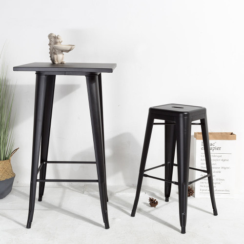 Lot de 4 tabourets de bar en métal noir mat style industriel - Hauteur 76 cm