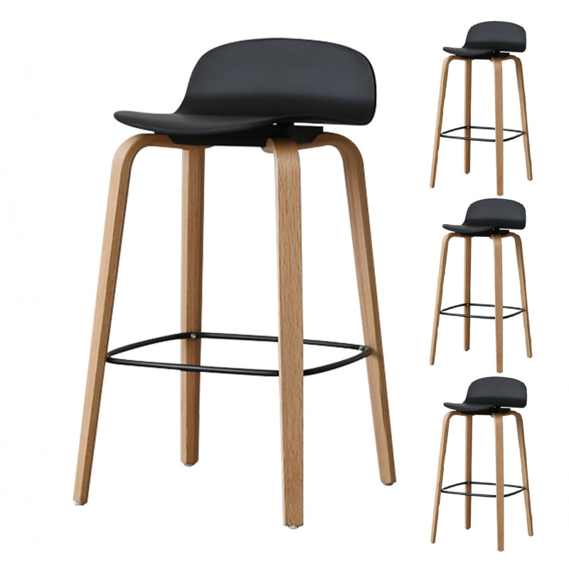 Lot de 4 tabourets de bar noirs style scandinave avec pieds en métal - Hauteur 66cm