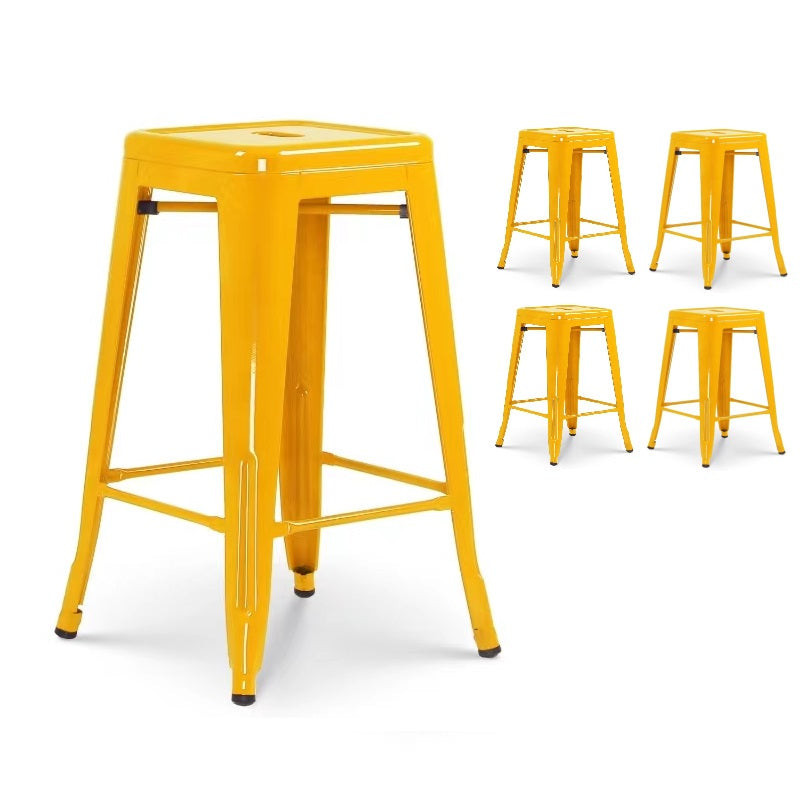 Lot de 4 tabourets de bar style industriel jaune brillant - Hauteur 66 cm