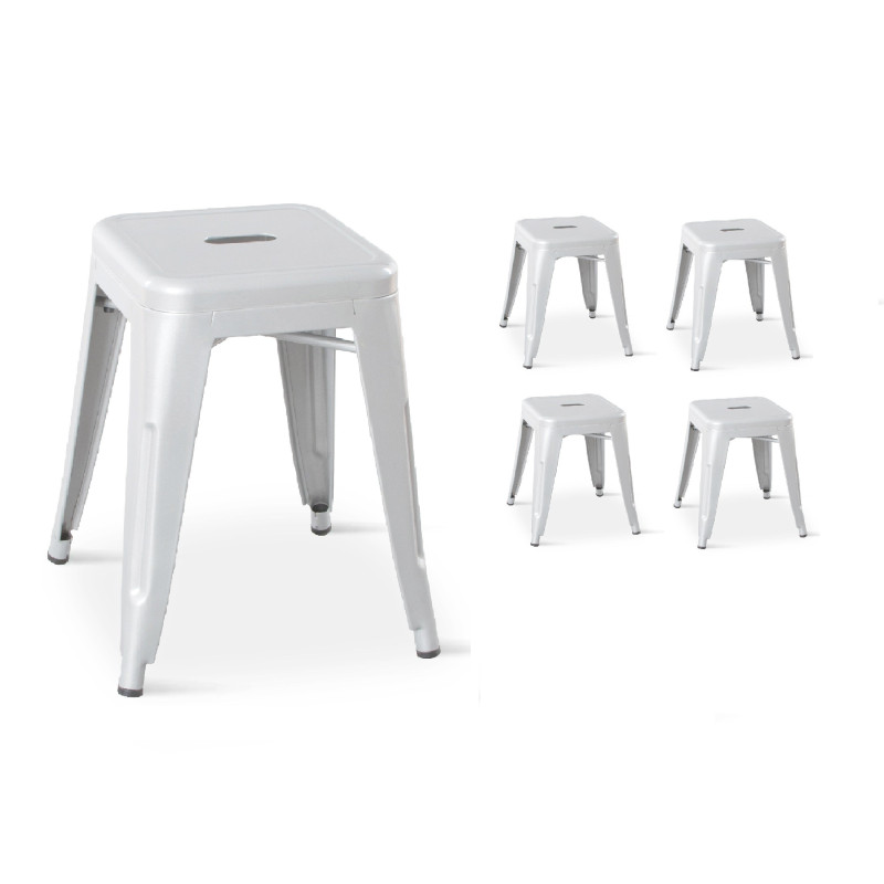 Lot de 4 tabourets en métal blanc mat style industriel - Hauteur 46 cm