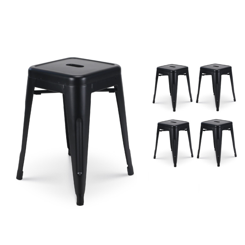 Lot de 4 tabourets en métal noir mat style industriel - Hauteur 46 cm