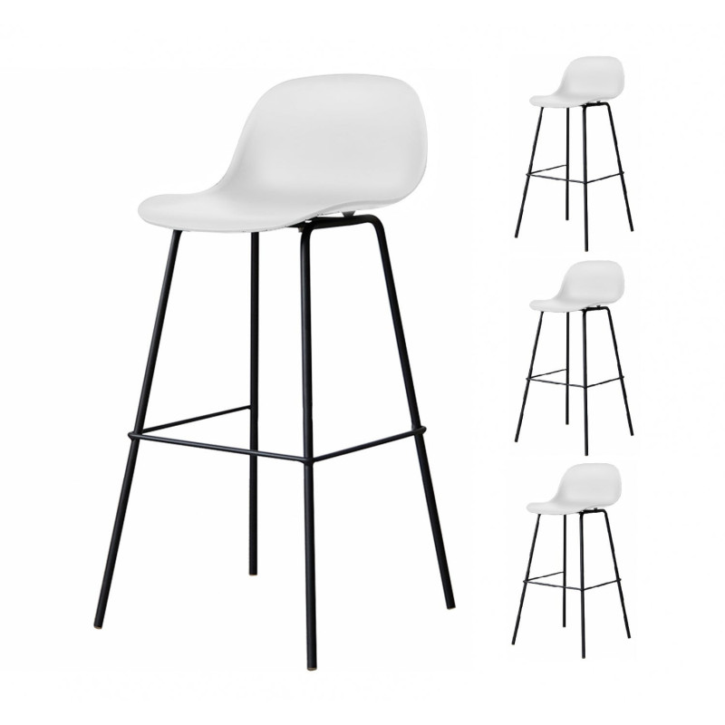 Lot de 4 tabourets scandinaves blancs en résine et pieds en métal - Hauteur 66 cm