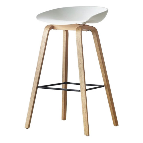 Lot de 4 tabourets scandinaves blancs et pieds en bois naturel - Hauteur 76 cm