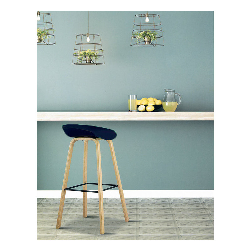 Lot de 4 tabourets scandinaves noirs et pieds en bois naturel - Hauteur 76 cm