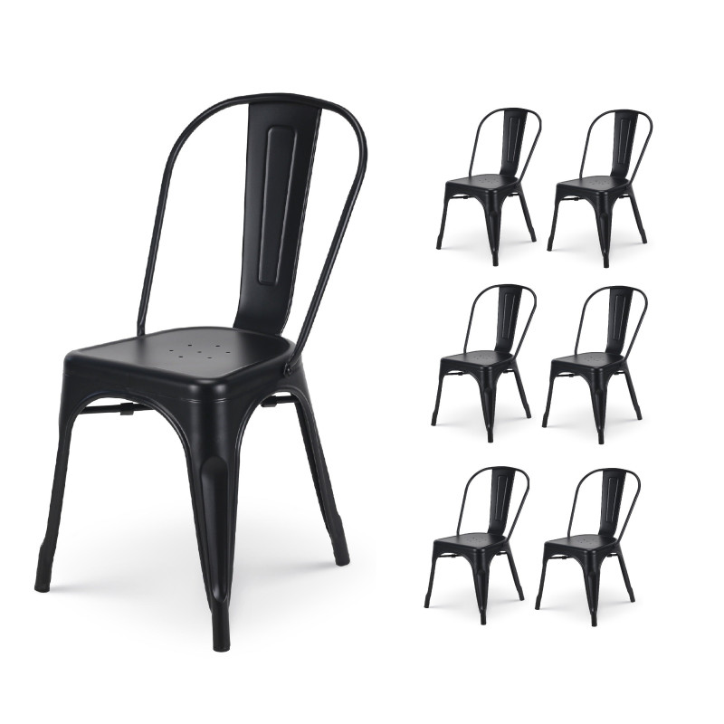 Lot de 6 chaises en métal noir mat - Style industriel