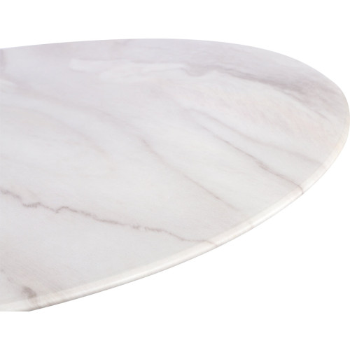 Table ronde en verre design avec plateau style marbre blanc