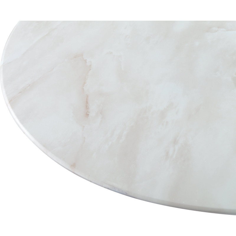 Table ronde en verre design avec plateau style marbre blanc