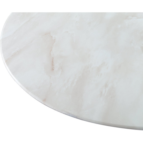Table ronde en verre design avec plateau style marbre blanc