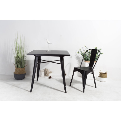 Table style industriel en métal noir mat - 80x80 cm