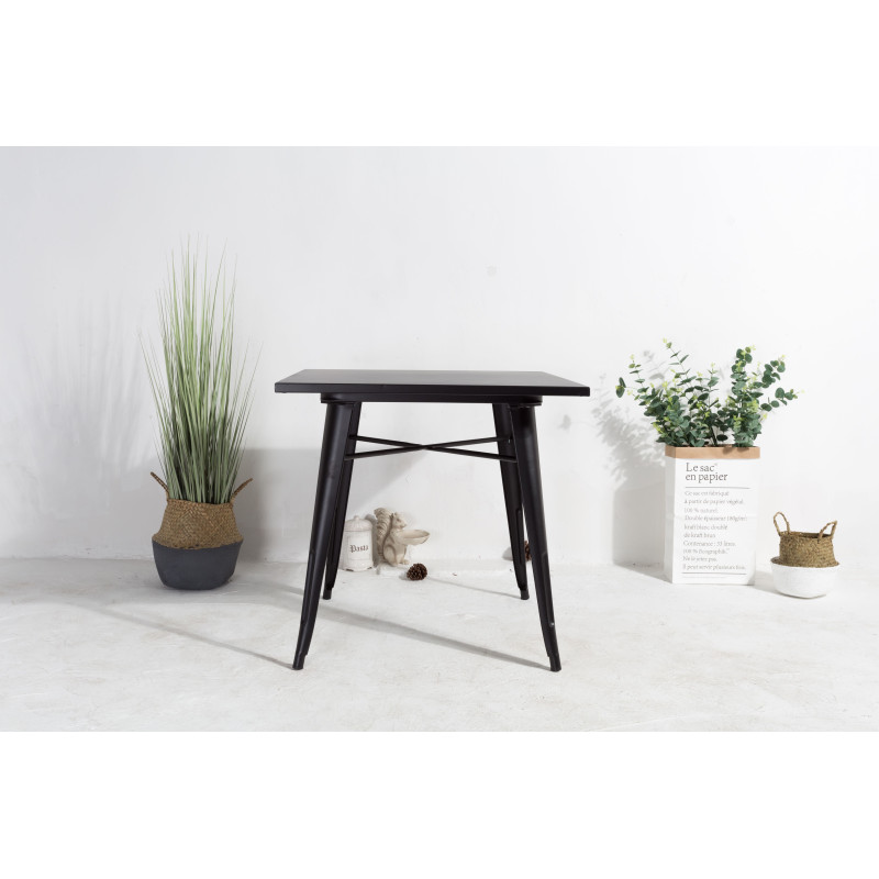 Table style industriel en métal noir mat - 80x80 cm