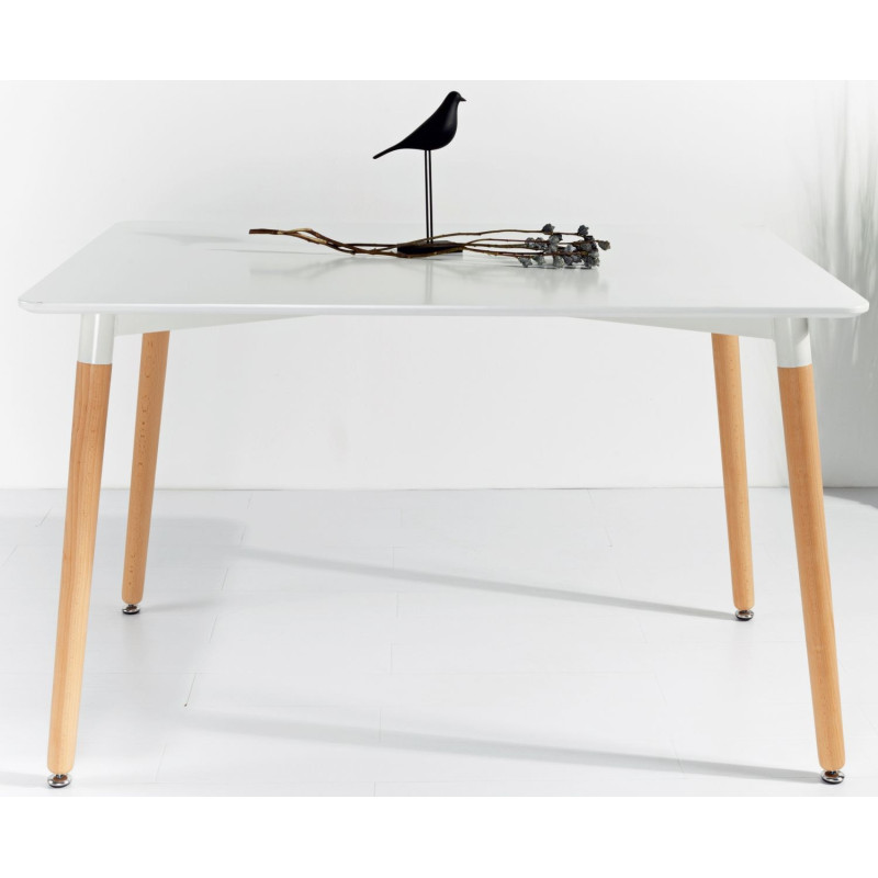 Table style scandinave 120 x 80 cm avec plateau blanc et pieds en bois