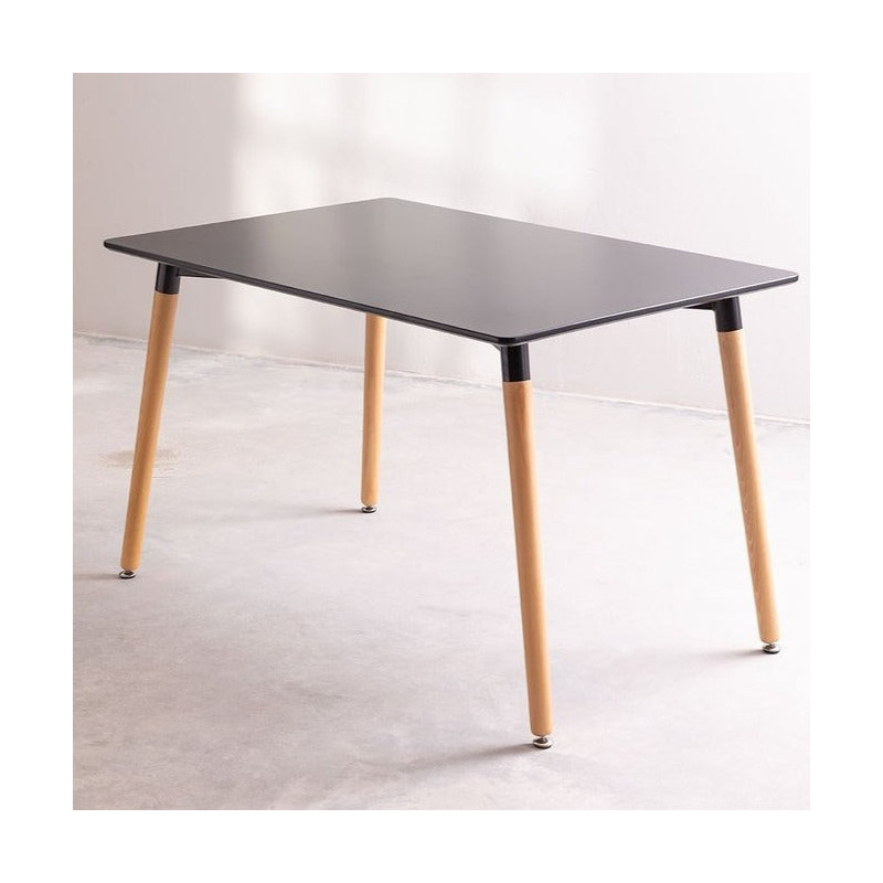 Table style scandinave 120 x 80 cm plateau noir et pieds en bois