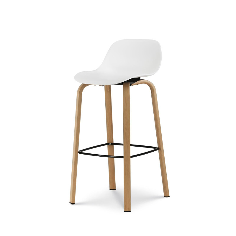 Tabouret de bar blanc style scandinave avec pieds effet bois en métal - Hauteur 66cm