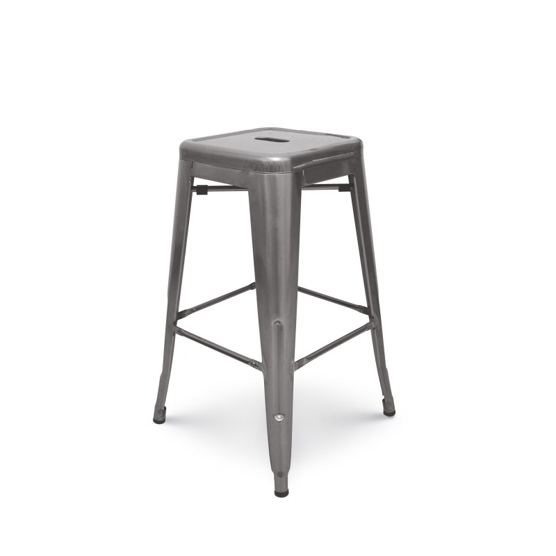 Tabouret de bar en métal brut aspect galvanisé - Hauteur 76 cm