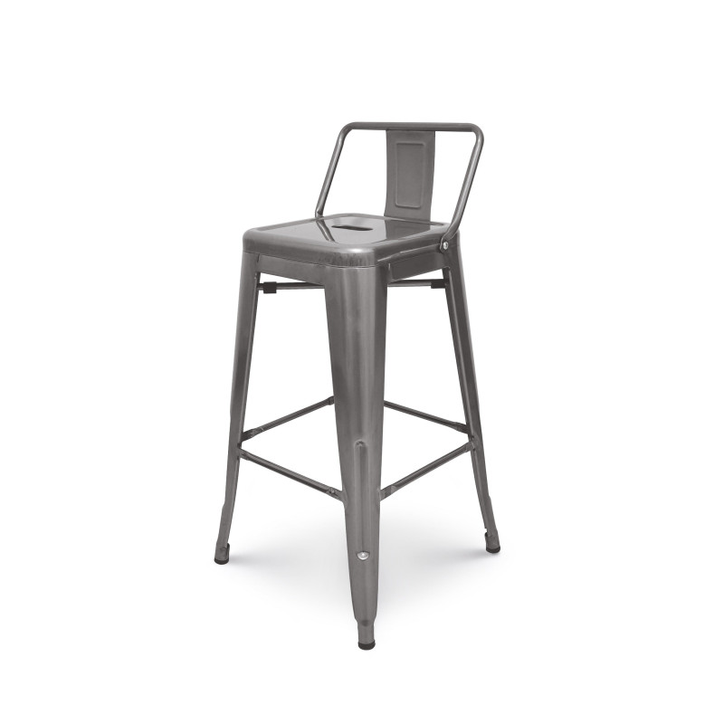 Tabouret de bar en métal brut aspect galvanisé avec dossier - Hauteur 76cm