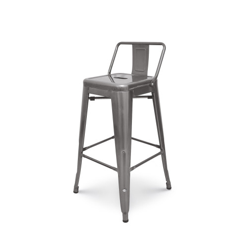 Tabouret de bar en métal brut aspect galvanisé avec dossier - Hauteur 76cm