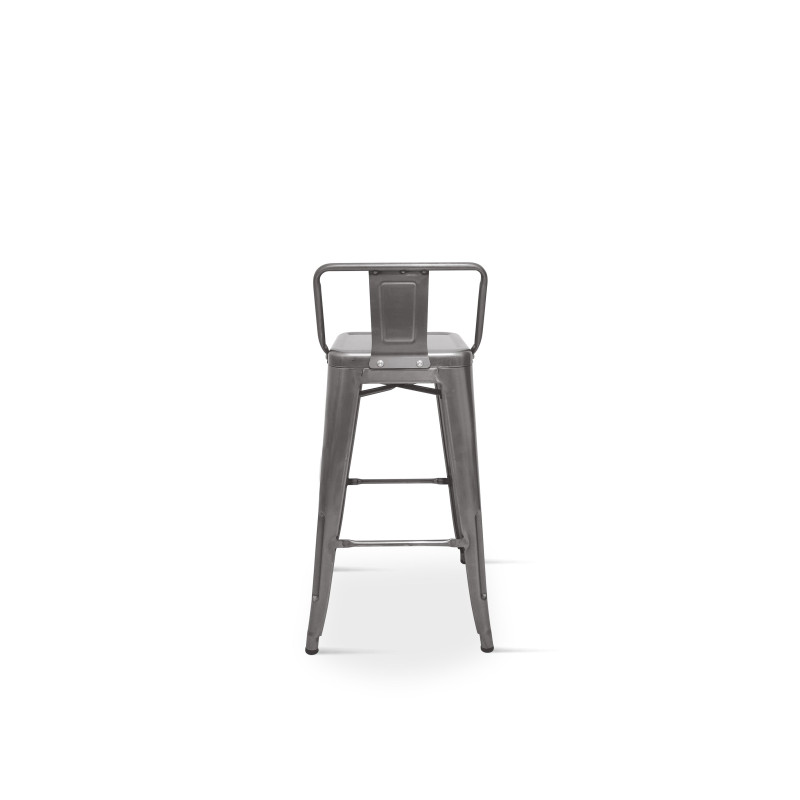 Tabouret de bar en métal brut avec dossier aspect galvanisé - Hauteur 66 cm