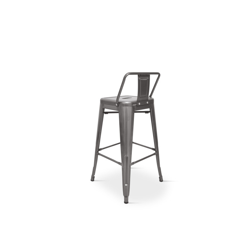 Tabouret de bar en métal brut avec dossier aspect galvanisé - Hauteur 66 cm