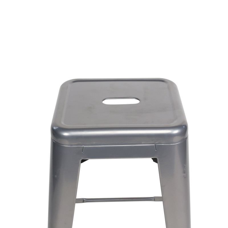 Tabouret de bar en métal gris argenté brillant style industriel - Sans dossier - Hauteur 66 cm