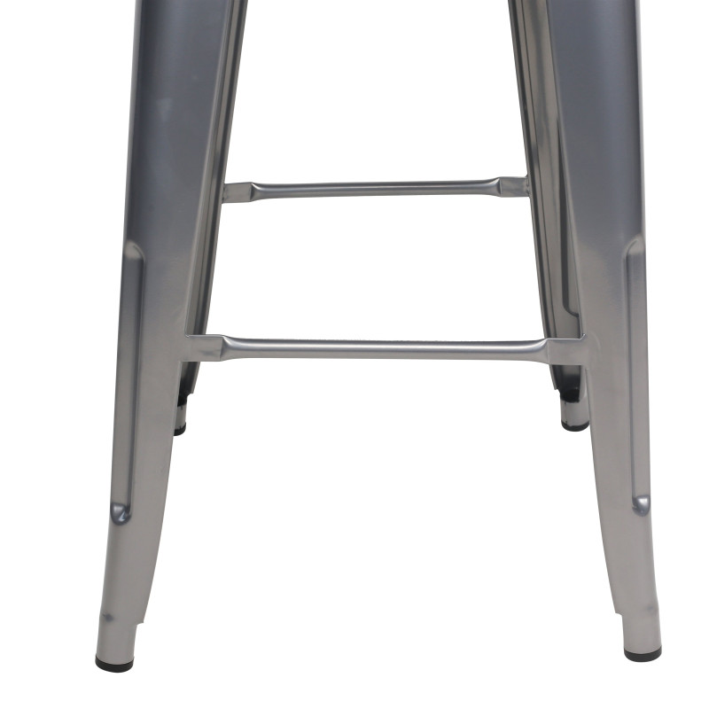 Tabouret de bar en métal gris argenté brillant style industriel - Sans dossier - Hauteur 66 cm