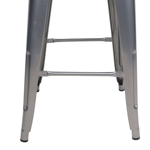 Tabouret de bar en métal gris argenté brillant style industriel - Sans dossier - Hauteur 66 cm