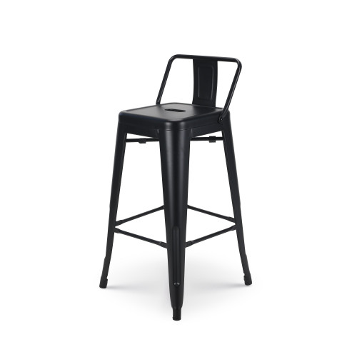 Tabouret de bar en métal noir mat style industriel - Avec dossier - Hauteur 66cm