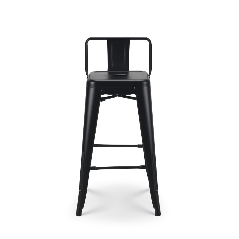 Tabouret de bar en métal noir mat style industriel - Avec dossier - Hauteur 66cm