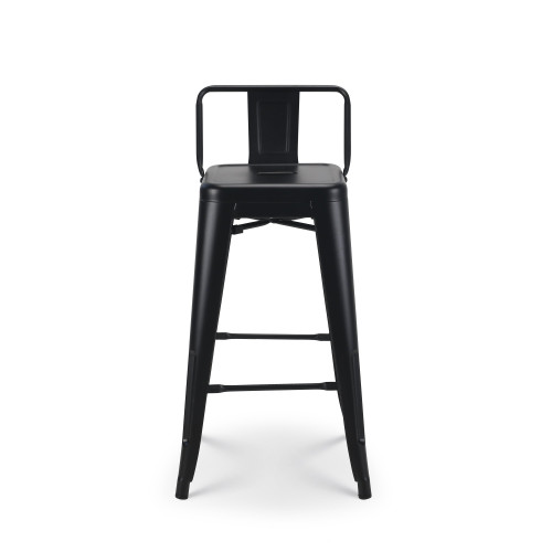 Tabouret de bar en métal noir mat style industriel - Avec dossier - Hauteur 66cm