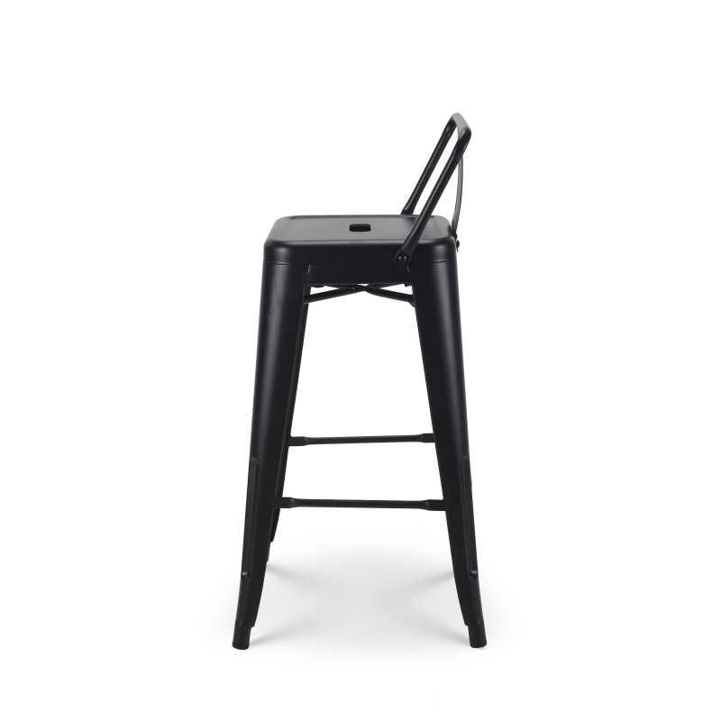Tabouret de bar en métal noir mat style industriel - Avec dossier - Hauteur 66cm