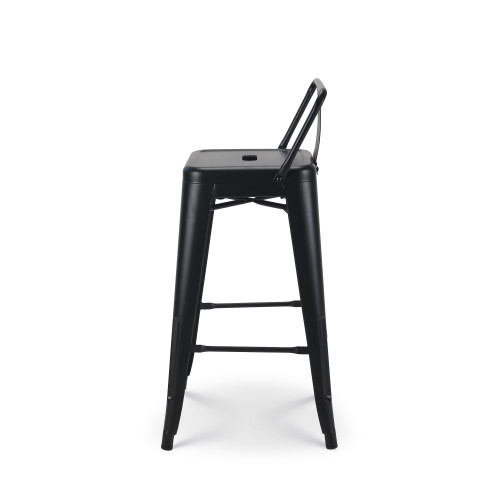Tabouret de bar en métal noir mat style industriel - Avec dossier - Hauteur 66cm