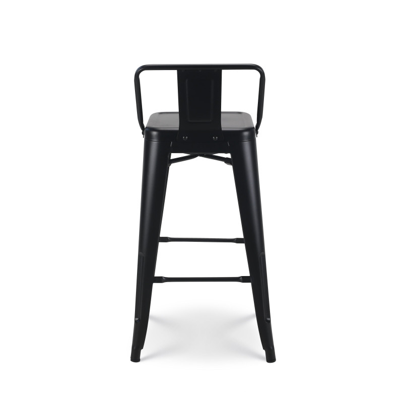 Tabouret de bar en métal noir mat style industriel - Avec dossier - Hauteur 66cm