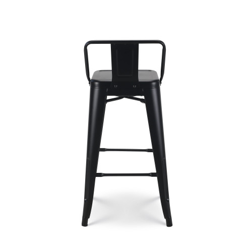 Tabouret de bar en métal noir mat style industriel - Avec dossier - Hauteur 66cm