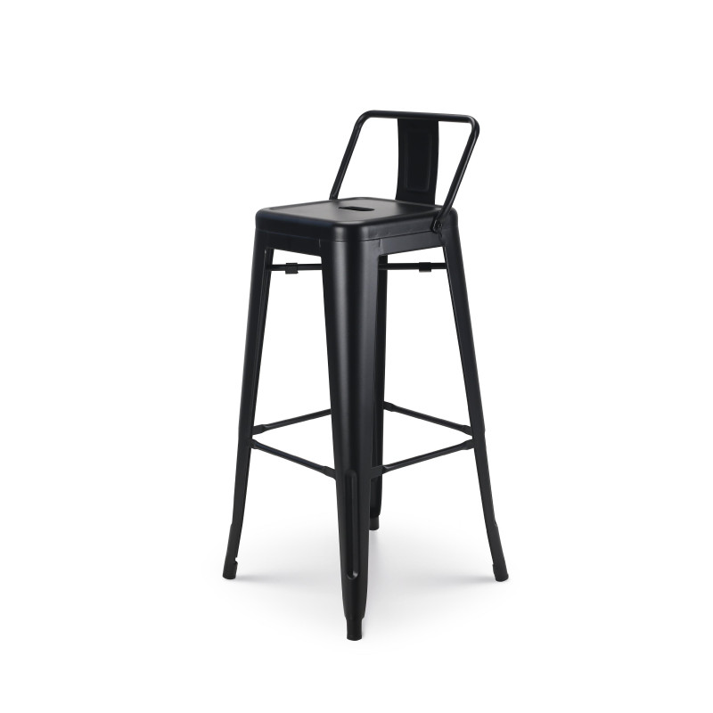 Tabouret de bar en métal noir mat style industriel - Avec dossier - Hauteur 76 cm