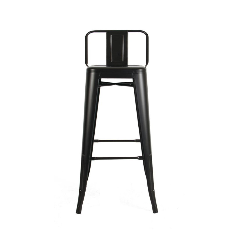 Tabouret de bar en métal noir mat style industriel - Avec dossier - Hauteur 76 cm