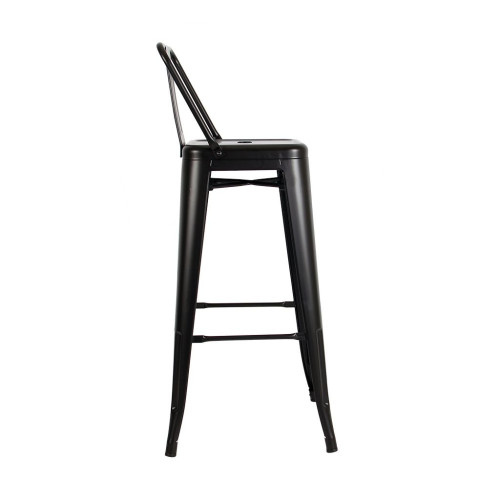 Tabouret de bar en métal noir mat style industriel - Avec dossier - Hauteur 76 cm