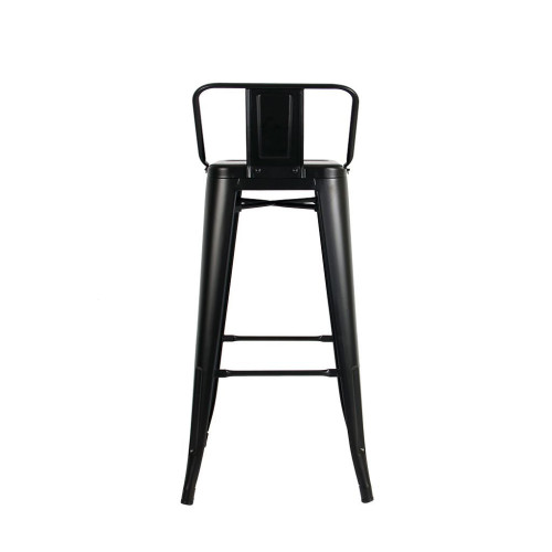 Tabouret de bar en métal noir mat style industriel - Avec dossier - Hauteur 76 cm