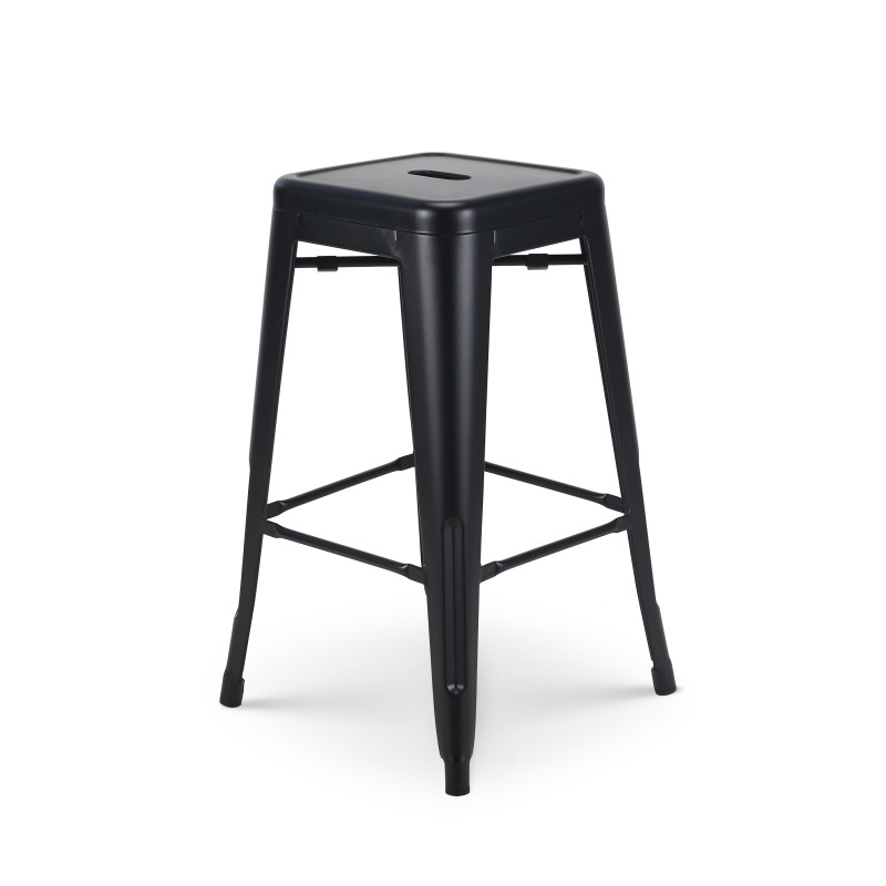 Tabouret de bar en métal noir mat style industriel - Sans dossier - Hauteur 66 cm