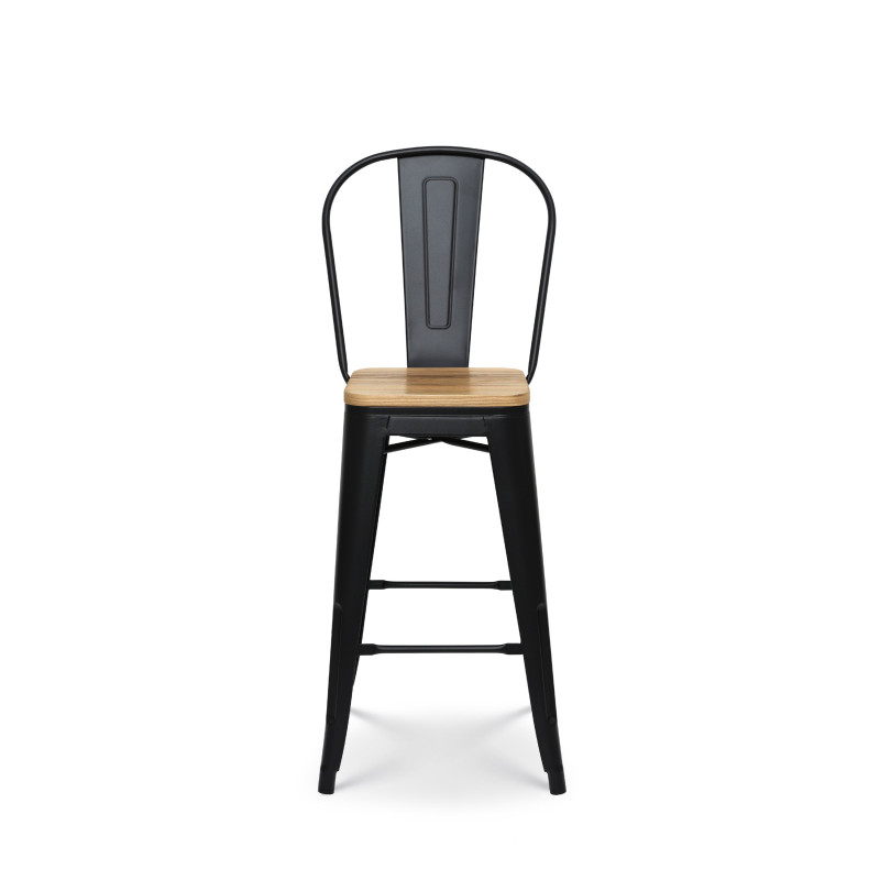 Kosmi 4 Sgabelli Industriali Metallo Nero E Legno Chiaro H46 Cm - Impilabili