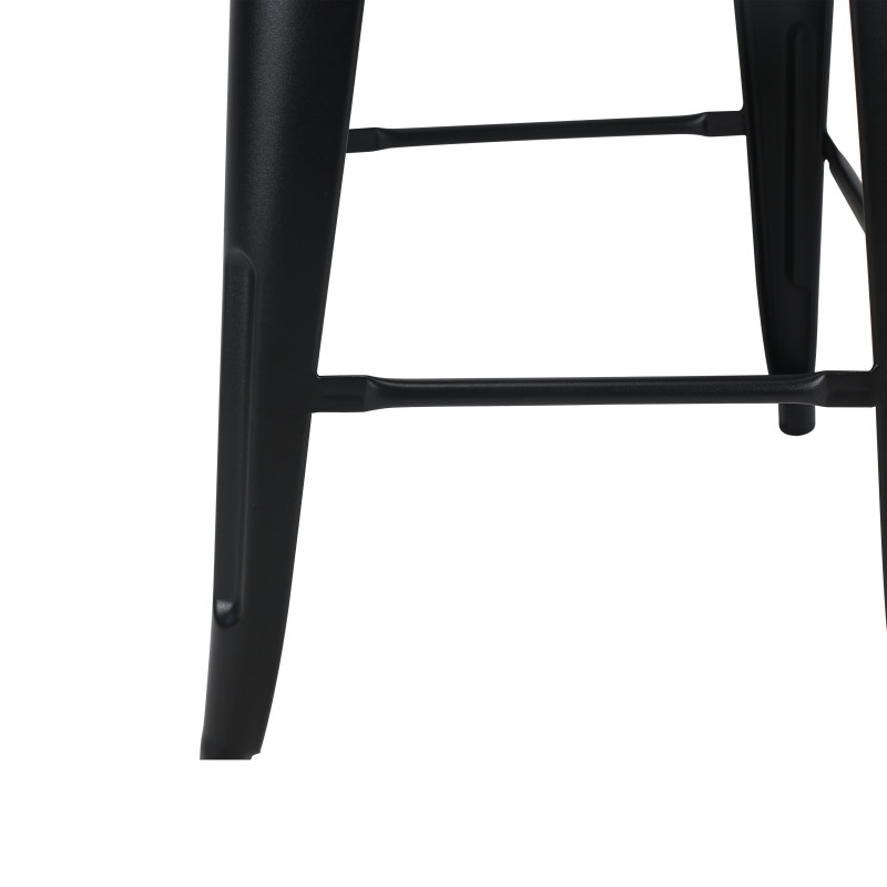Tabouret de bar en métal noir mat style industriel et assise en bois foncé - Hauteur 66 cm